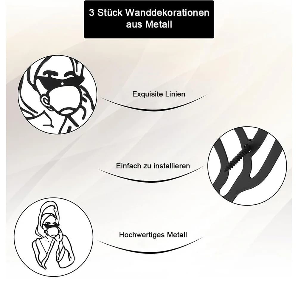 TUWENA Wanddeko 3er Set Metall Schwarz Minimalistisch - Bild 3