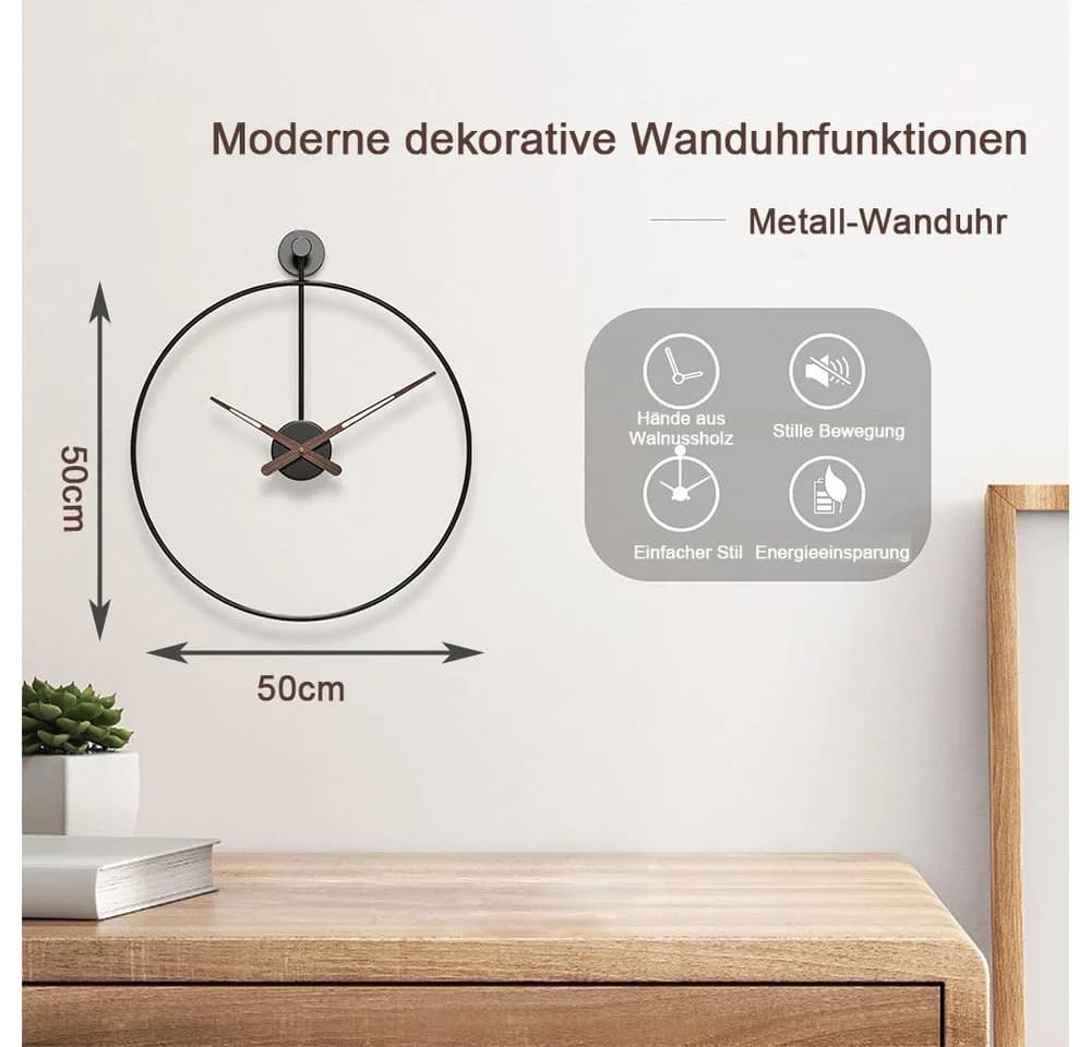TUWENA Metallwanduhr Schwarz Leise Modern - Bild 3