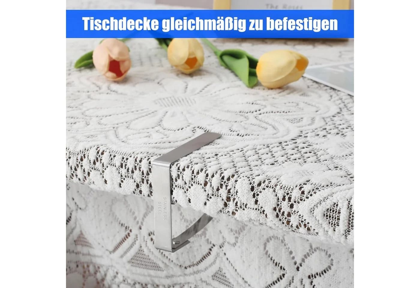 TUWENA Tischtuchklammern 10 Stück Edelstahl Silber