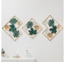TUWENA Wanddeko 3er Set Metall Relief Ginkgo Ahorn Kiefer Gold Bild 2
