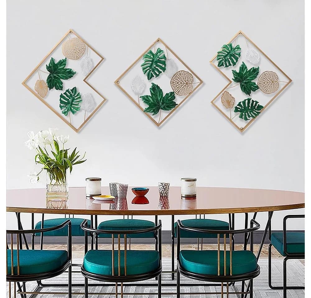 TUWENA Wanddeko 3er Set Metall Relief Ginkgo Ahorn Kiefer Gold - Bild 4