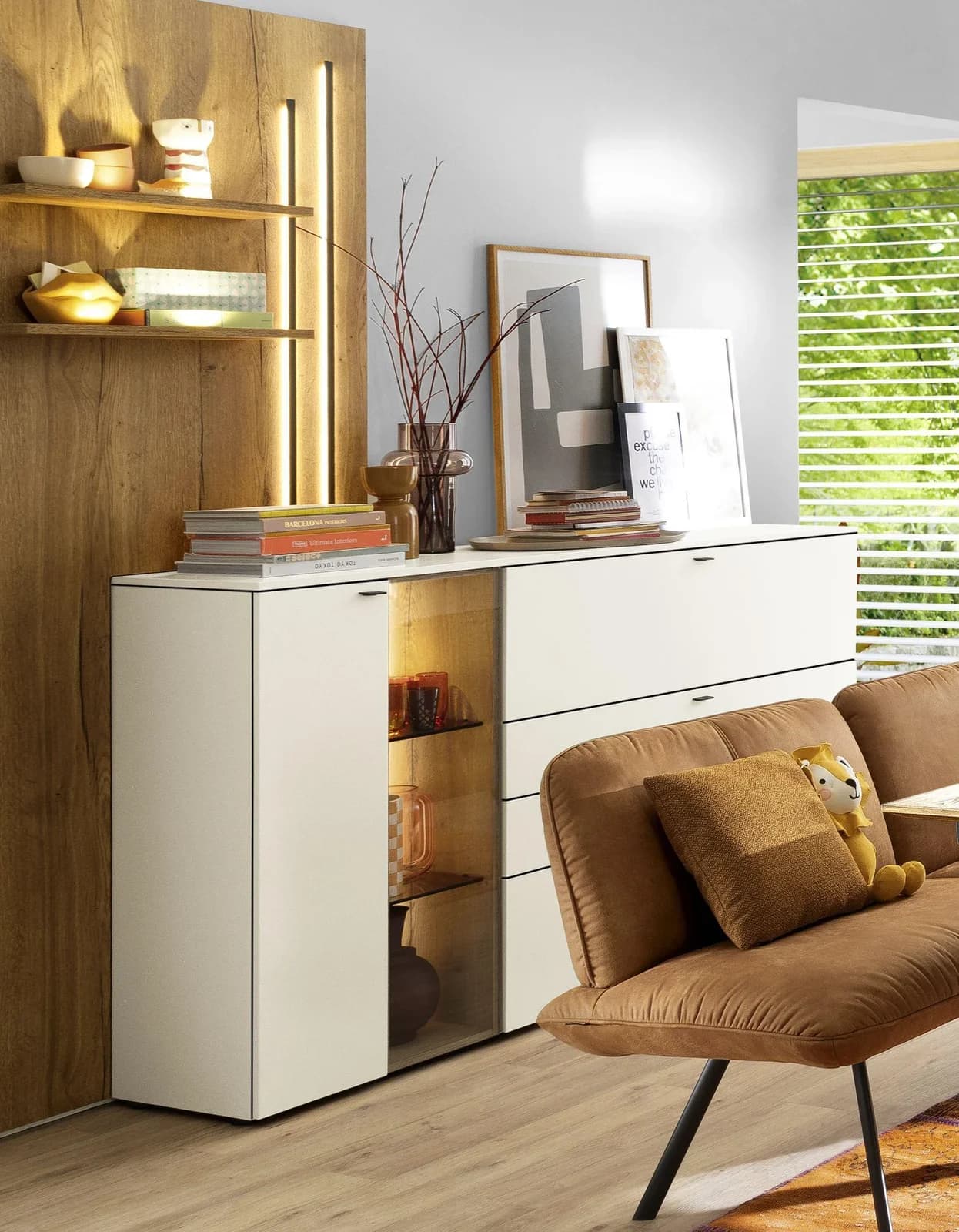 Sideboard VENJAKOB VANYA Weiß/Eiche Modern mit Glasfront