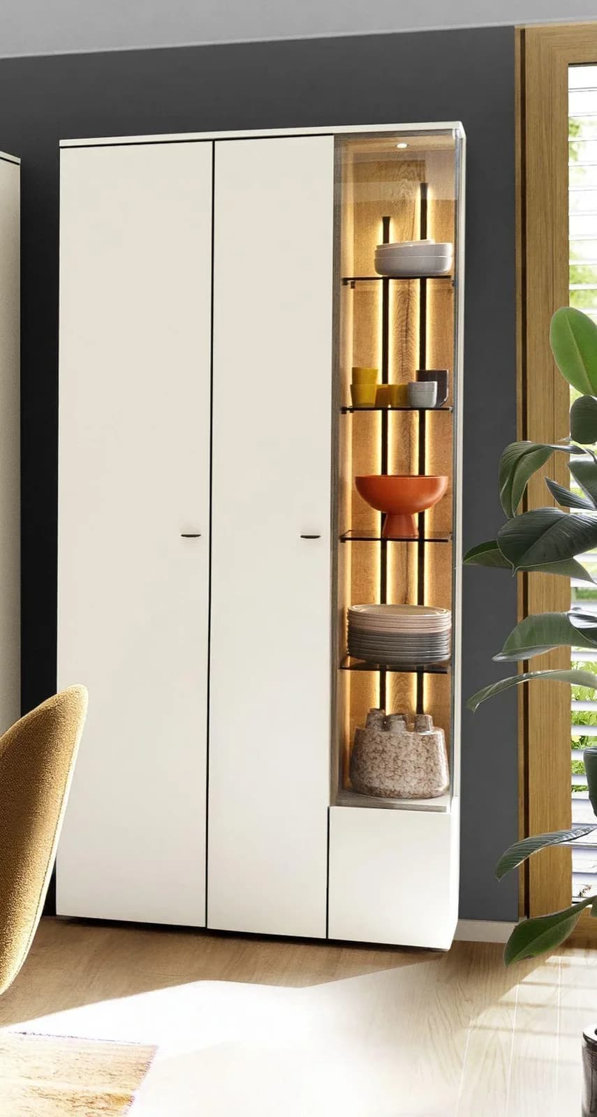 Vitrine VENJAKOB VANYA Weiß/Eiche Natur Glas