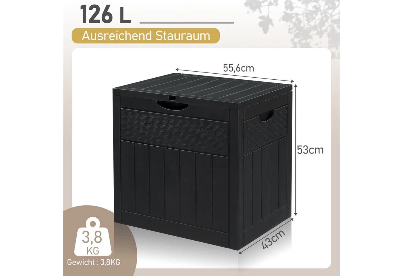 LALAHO Gartenbox Wasserdicht 126L Kunststoff-Aufbewahrungsbox