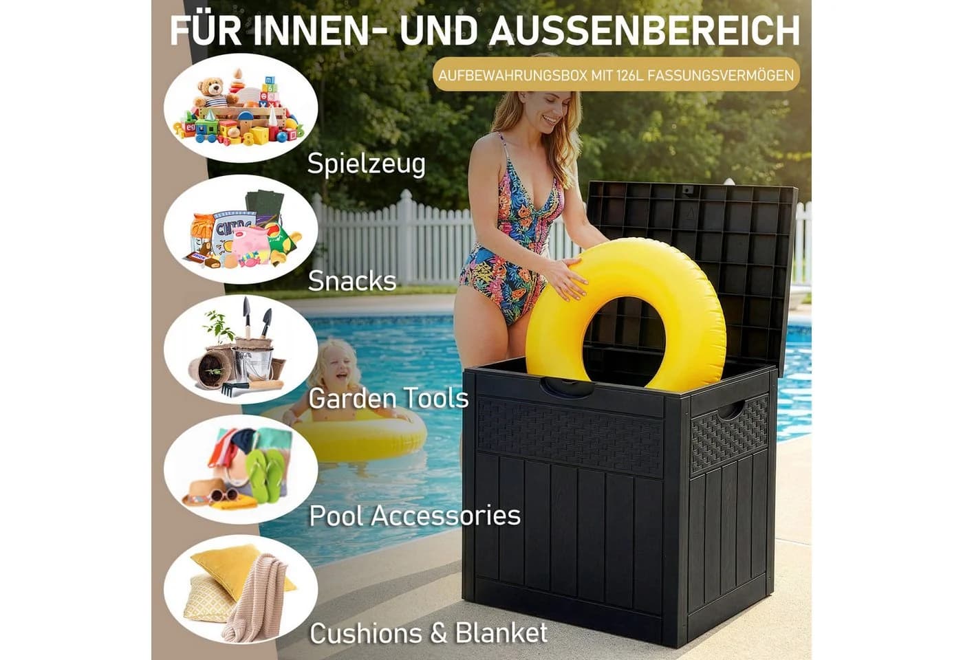 LALAHO Gartenbox Wasserdicht 126L Kunststoff-Aufbewahrungsbox - Bild 3