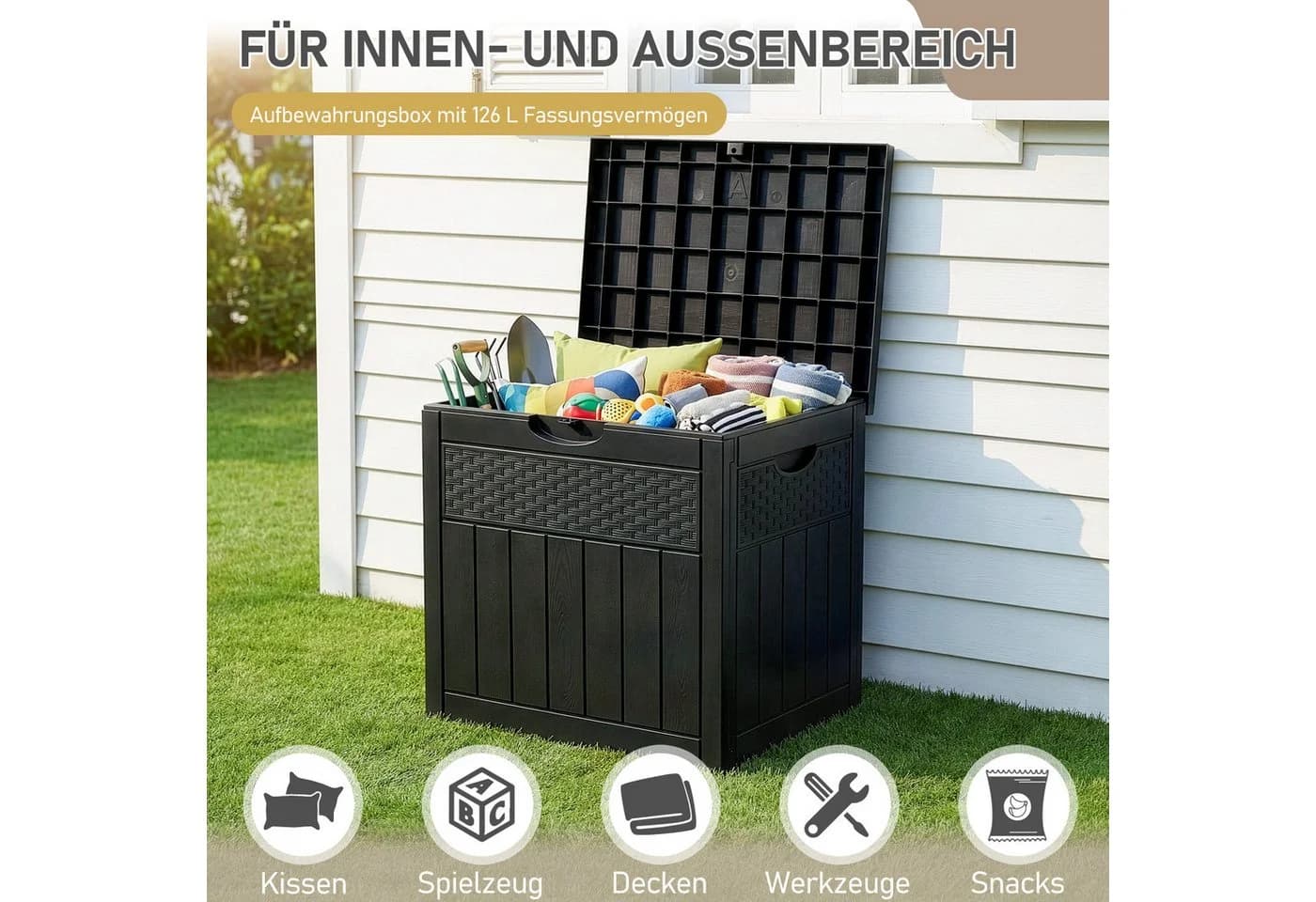 LALAHO Gartenbox Wasserdicht 126L Kunststoff-Aufbewahrungsbox - Bild 4