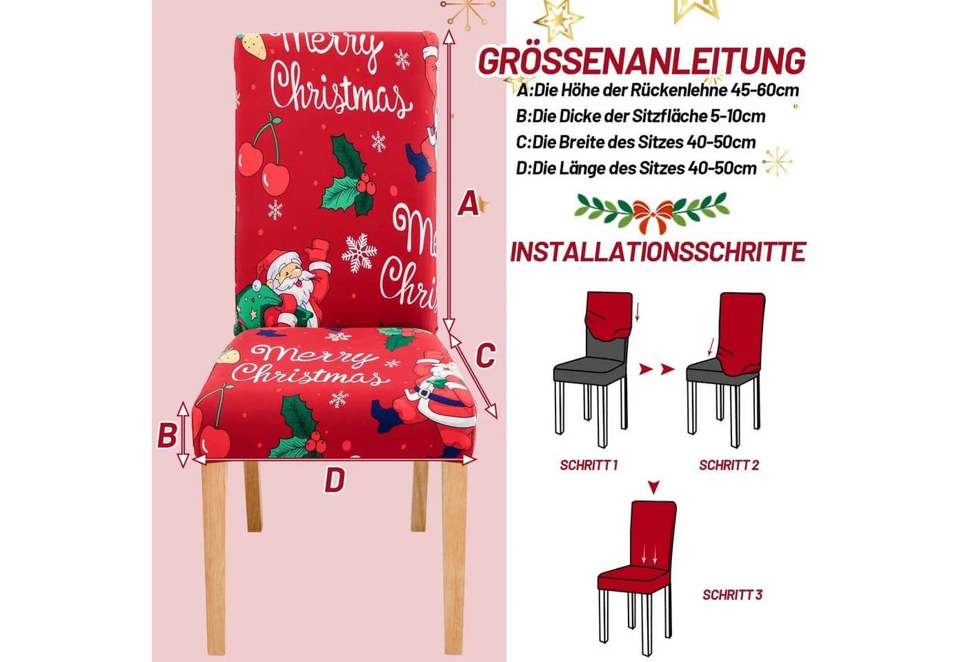 Clanmacy Stuhlhussen 6er Set Rot Elastisch mit Weihnachtsmotiv