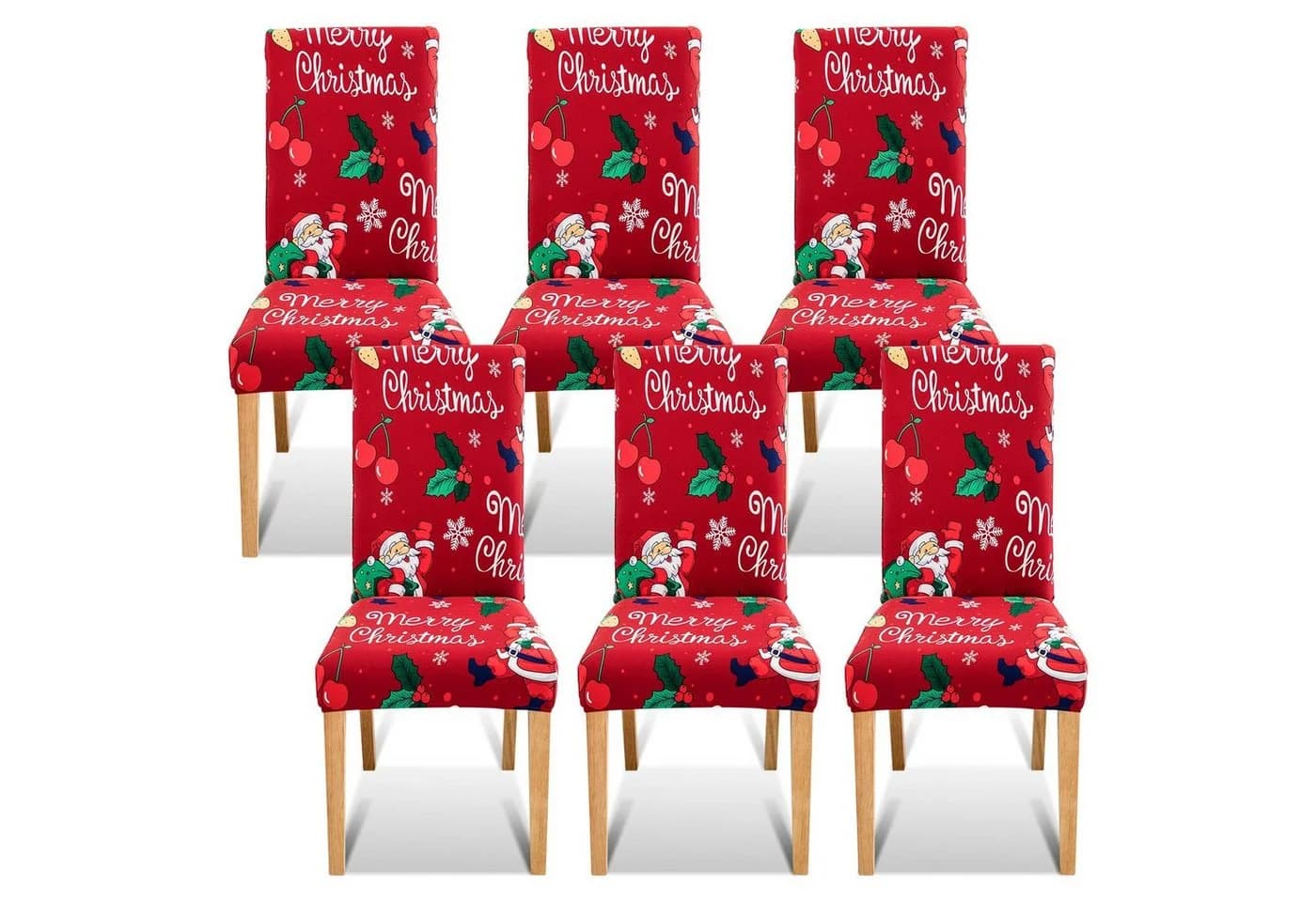 Clanmacy Stuhlhussen 6er Set Rot Elastisch mit Weihnachtsmotiv - Bild 2