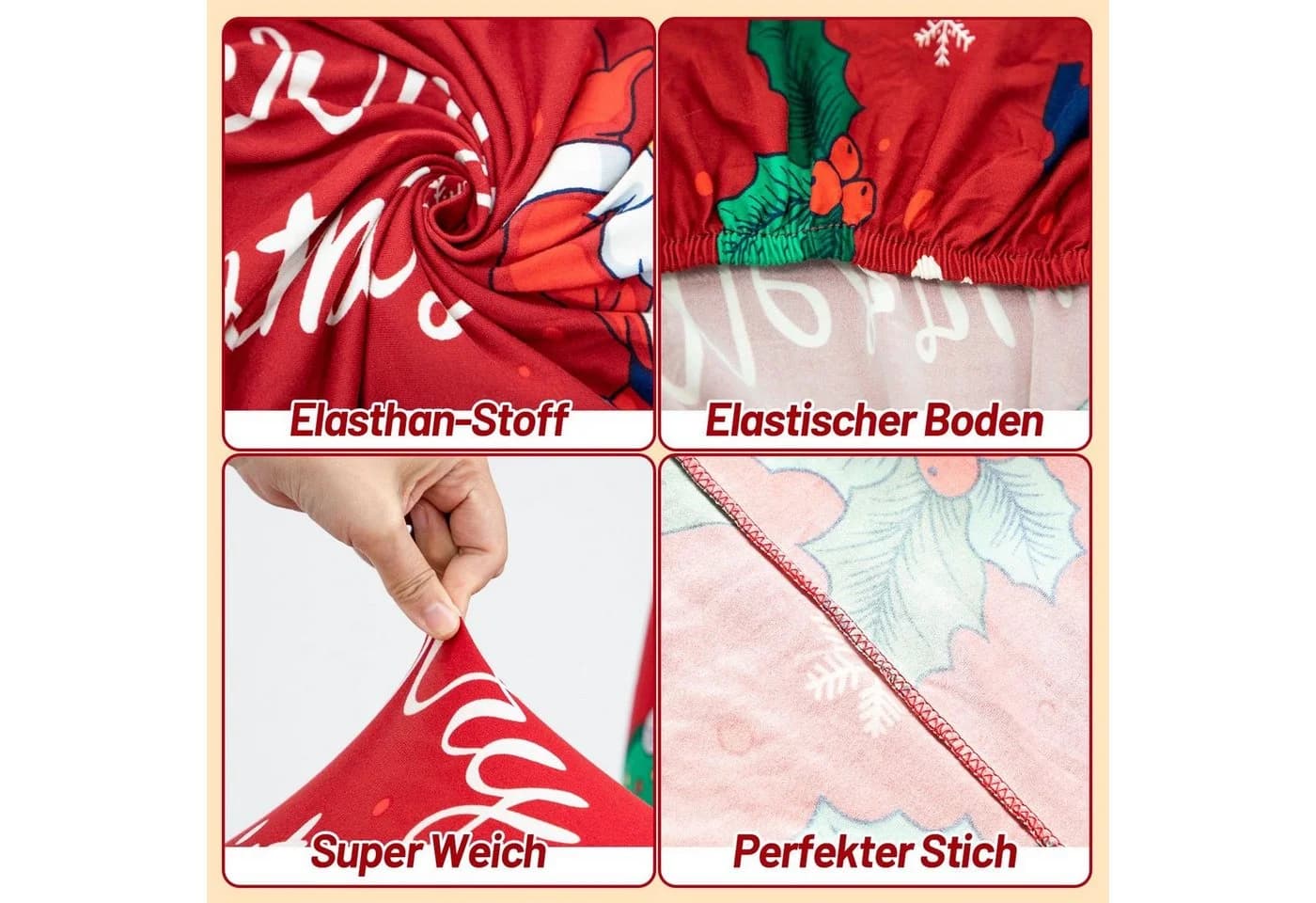 Clanmacy Stuhlhussen 6er Set Rot Elastisch mit Weihnachtsmotiv - Bild 3