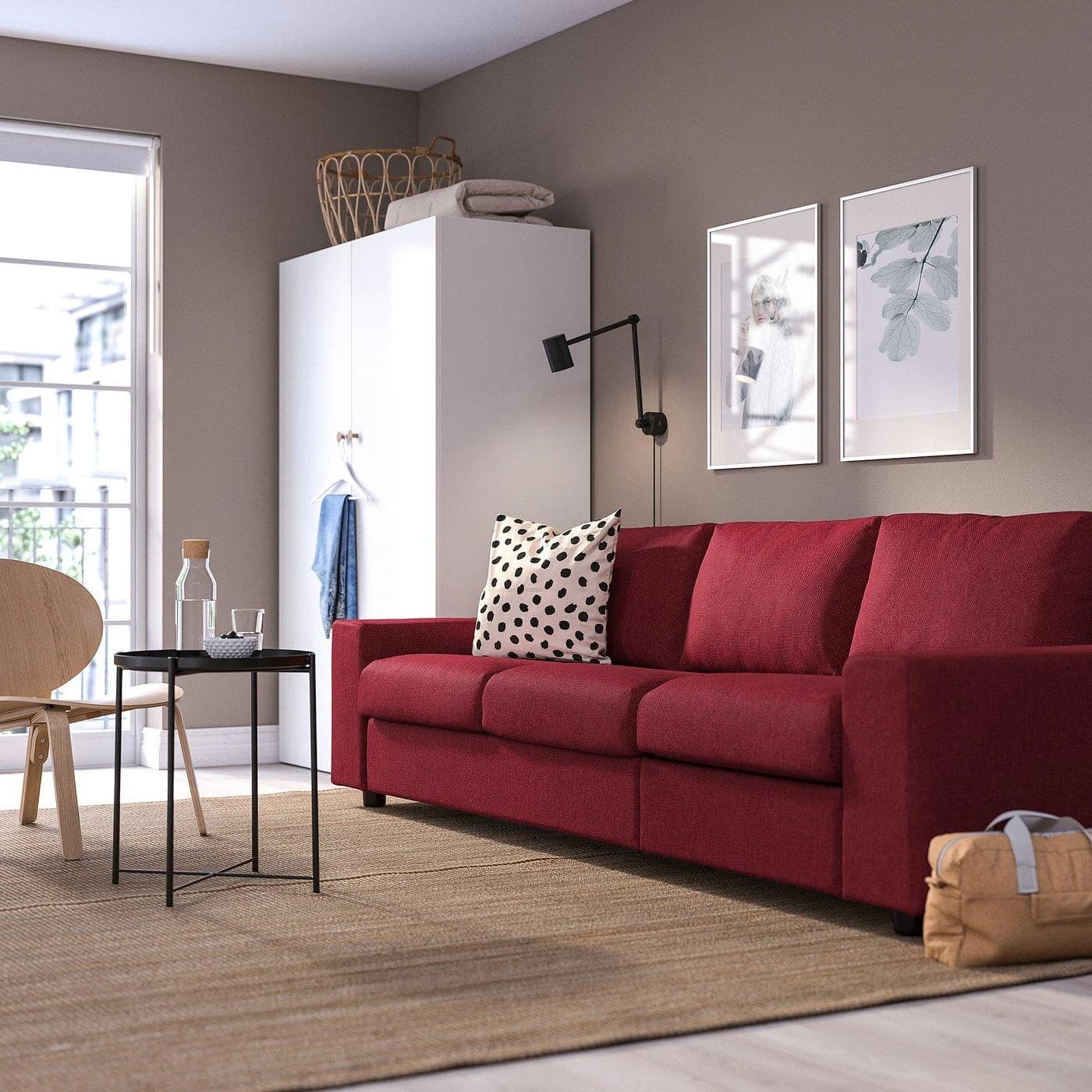 IKEA VIMLE 3er-Bettsofa mit Matratze Rot Braun