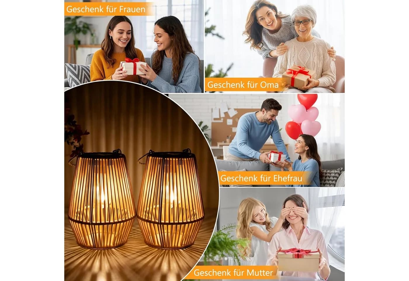 FELIXLEO LED Laterne 2er Set Solar Rattan Hängeleuchte IP65