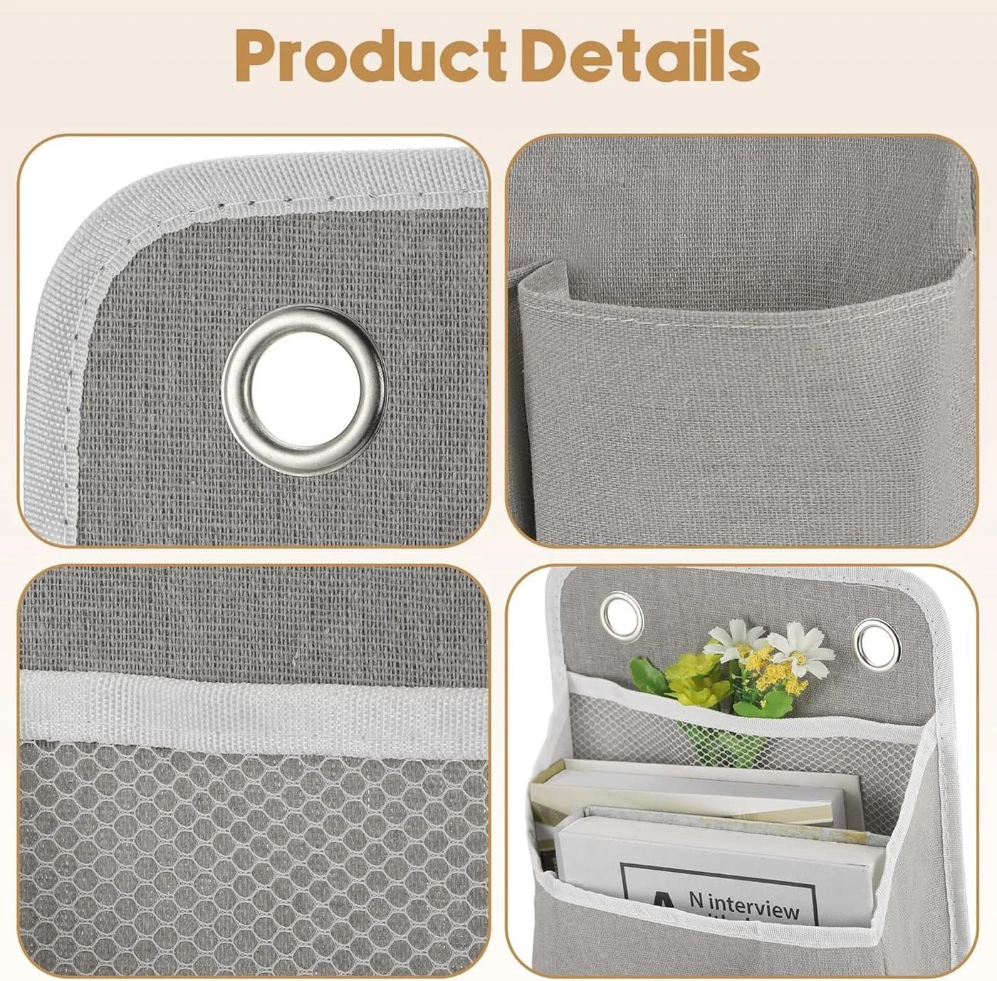 FELIXLEO Wandgarderobe 2er Set Grau mit 4 Haken Leinen Faltbar - Bild 3