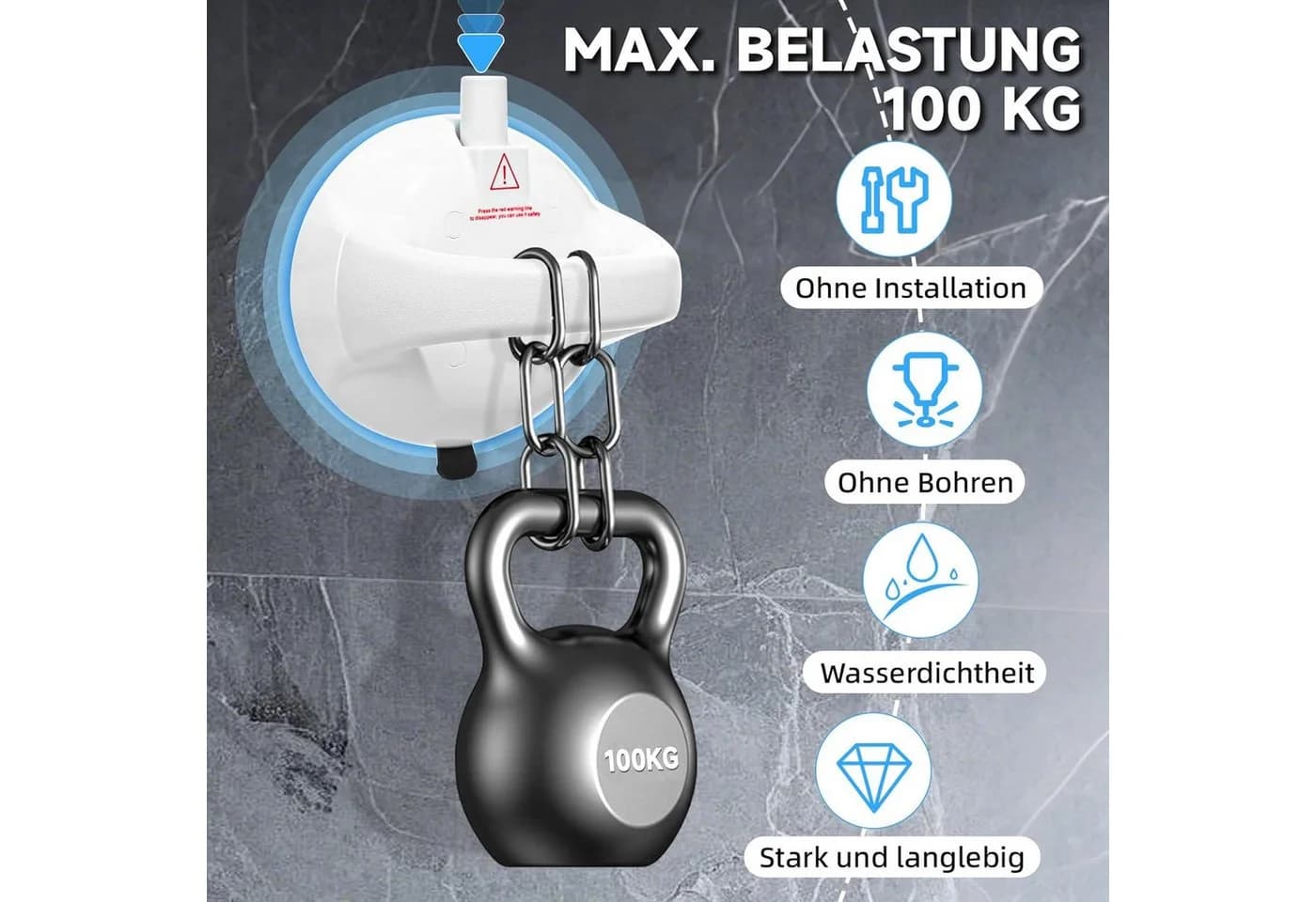 FELIXLEO Haltegriff Dusche Ohne Bohren 2er Set Saugnapf Weiß - Bild 3