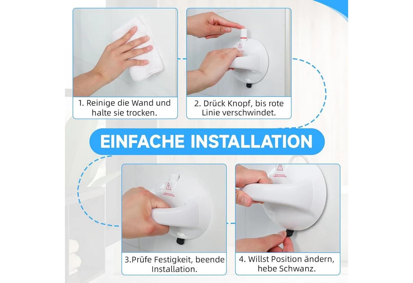 FELIXLEO Haltegriff Dusche Ohne Bohren 2er Set Saugnapf Weiß - Bild 5