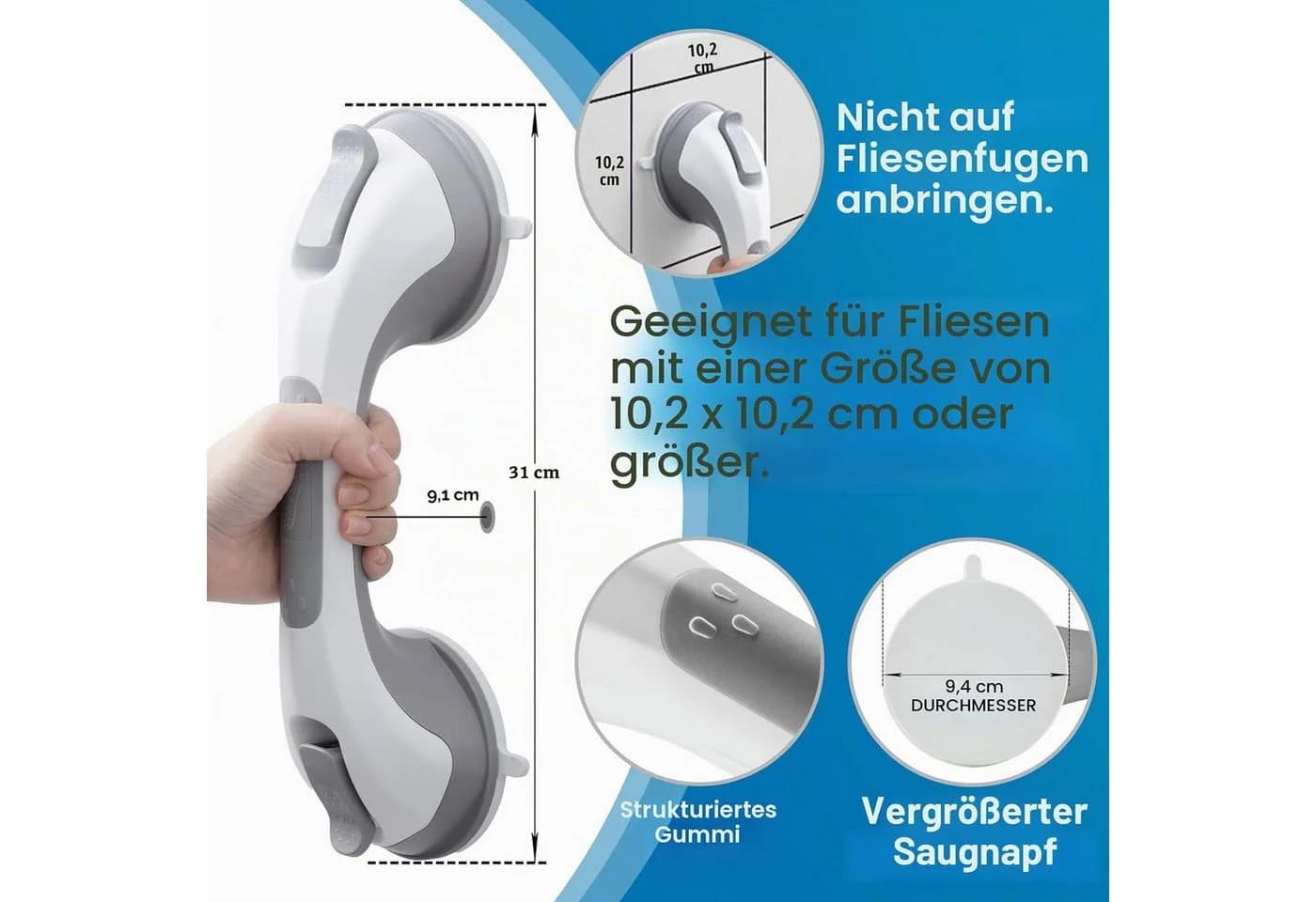 FELIXLEO Duschgriff mit Saugnapf 110kg Tragkraft - Bild 4