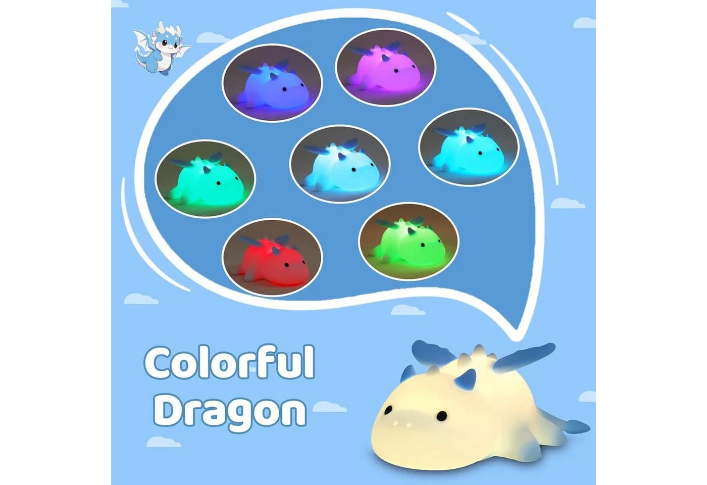FELIXLEO LED Nachtlicht Drache 8 Farben Silikon Kinderzimmer Lampe - Bild 5