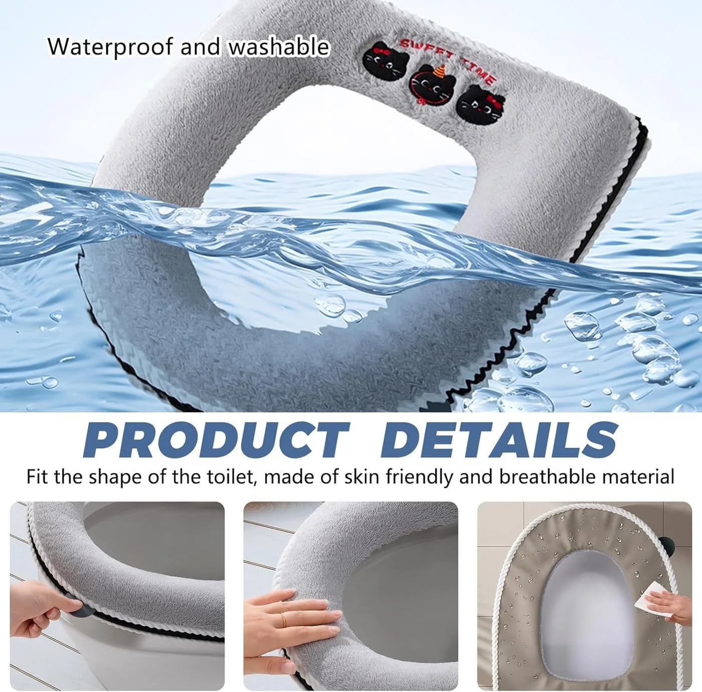 FELIXLEO WC-Deckelbezug Satiskid 2 Stück Universal Toilettensitzkissen mit Griff - Bild 3