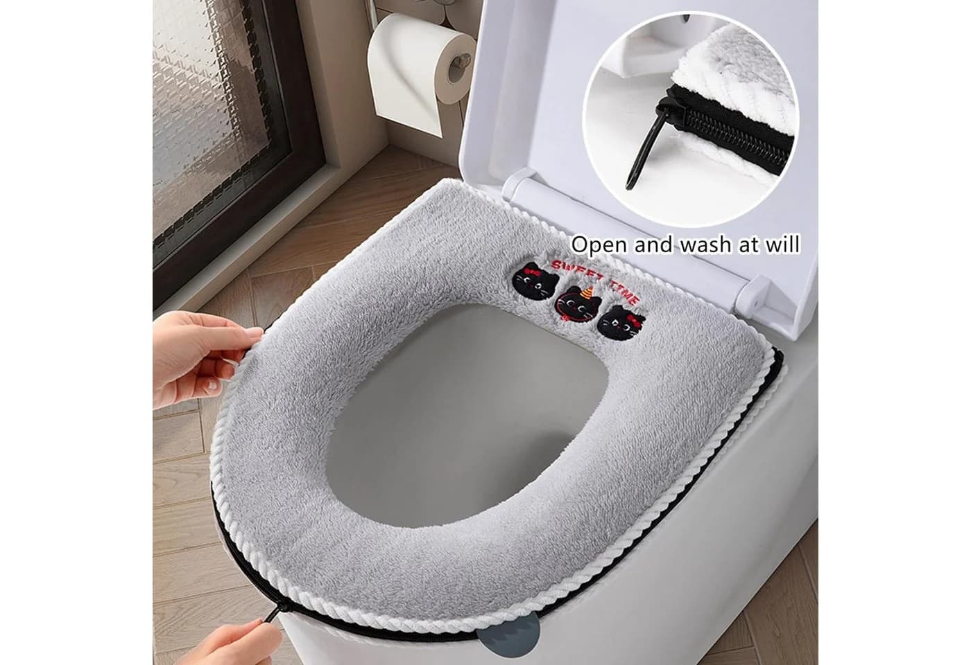 FELIXLEO WC-Deckelbezug Satiskid 2 Stück Universal Toilettensitzkissen mit Griff - Bild 5
