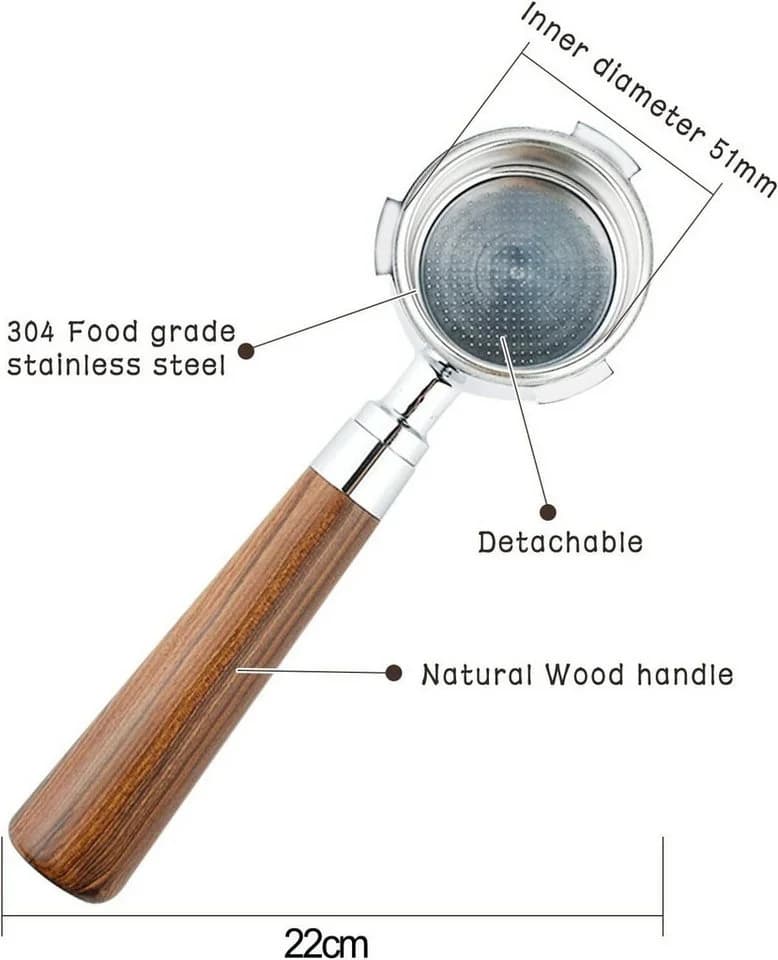FELIXLEO Bodenloser Siebträger 51 mm Edelstahl mit Holzgriff - Bild 3