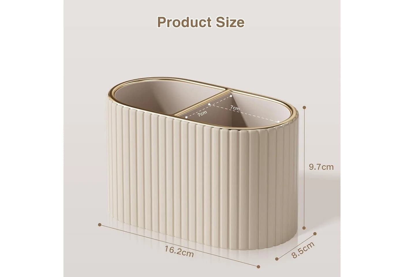 FELIXLEO Stiftehalter Organizer Oval Beige PU-Leder 2 Fächer - Bild 3