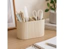FELIXLEO Stiftehalter Organizer Oval Beige PU-Leder 2 Fächer Bild 5