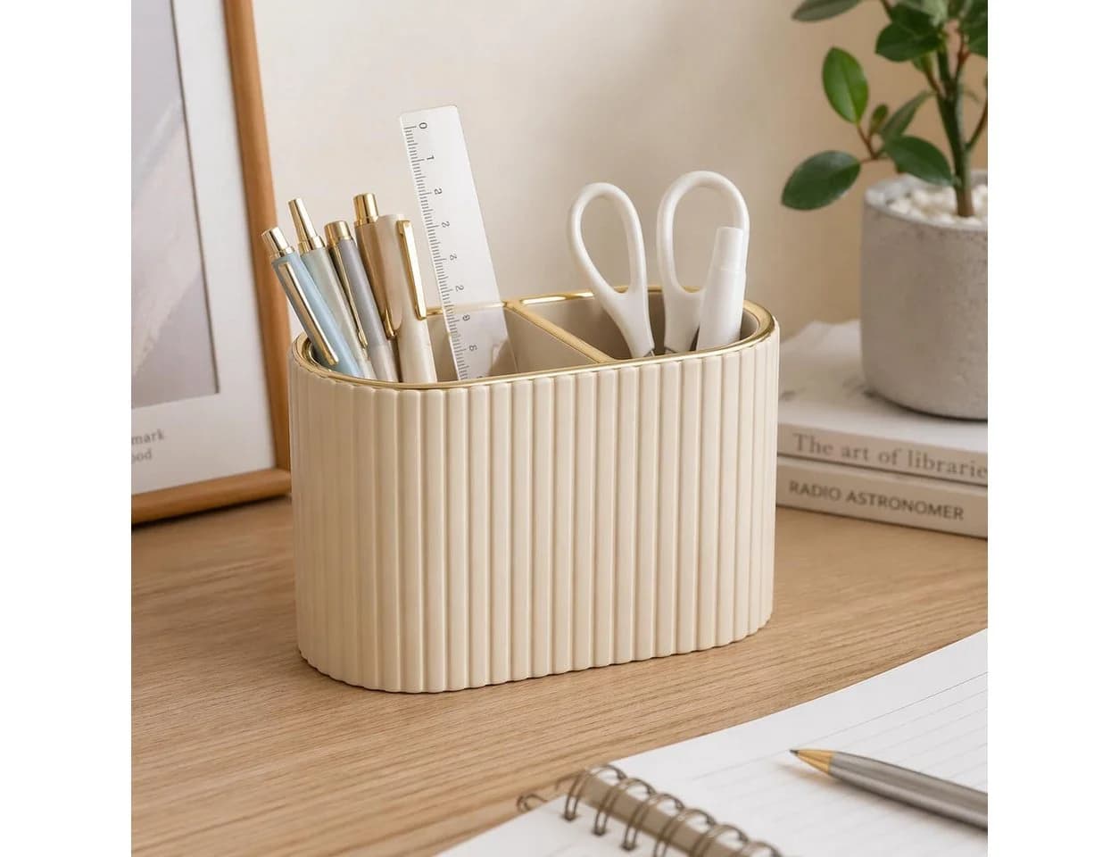 FELIXLEO Stiftehalter Organizer Oval Beige PU-Leder 2 Fächer - Bild 5