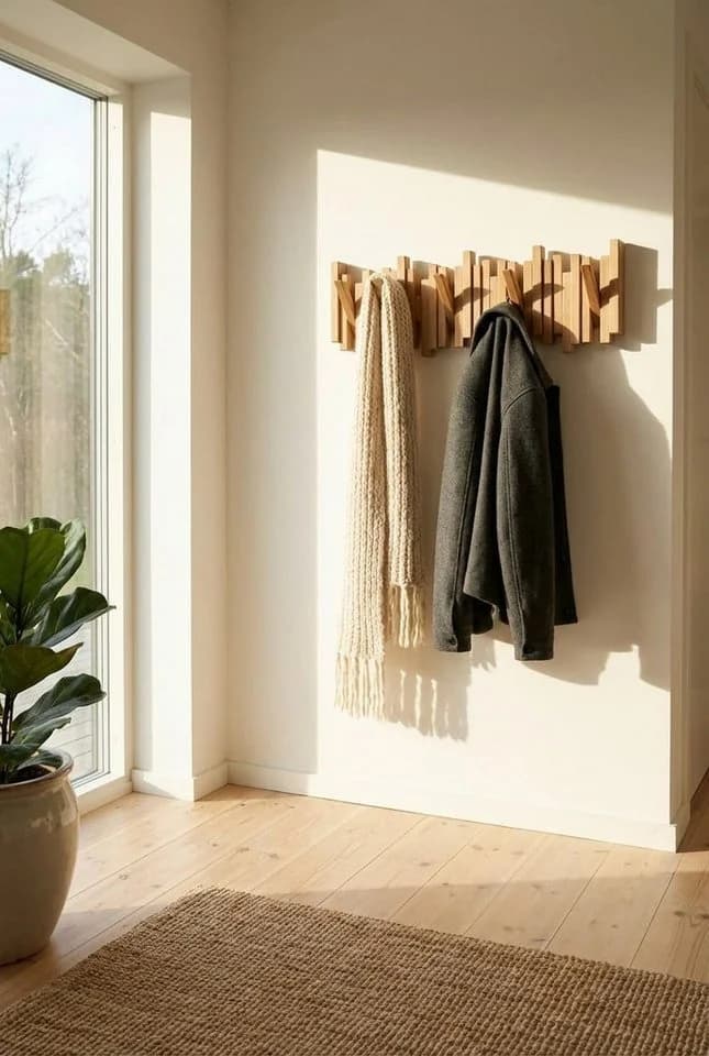FELIXLEO Wandgarderobe aus Eichenholz mit klappbaren Haken - Bild 3