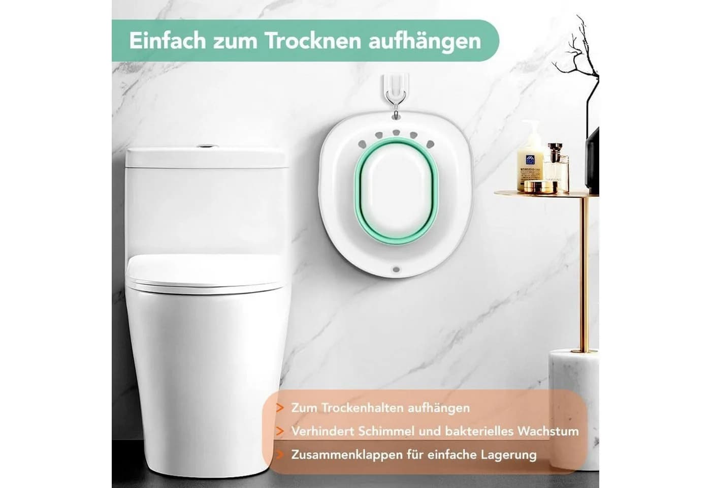 FELIXLEO Faltbarer Badewannensitz Weiß/Grün für Standard-Toiletten - Bild 4