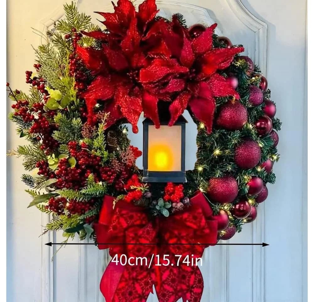 FELIXLEO Kunstkranz 40 cm Türkranz Weihnachten mit Laterne Rot