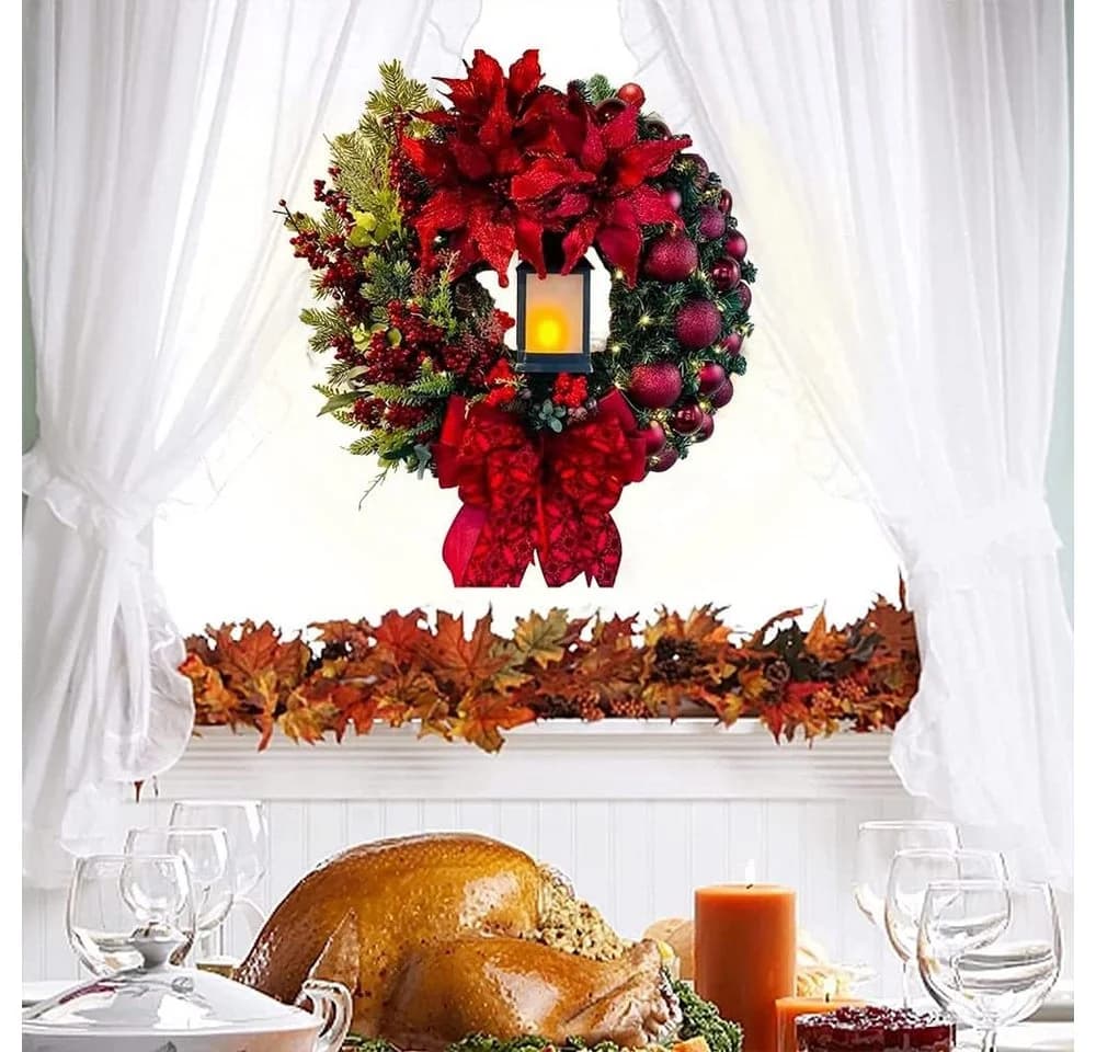 FELIXLEO Kunstkranz 40 cm Türkranz Weihnachten mit Laterne Rot - Bild 5