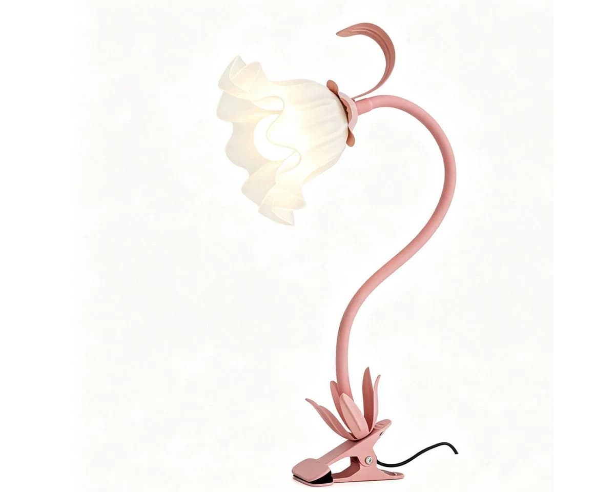 FELIXLEO LED Schreibtischlampe mit Clip, rosa Blume, USB, Klemmlampe - Bild 2