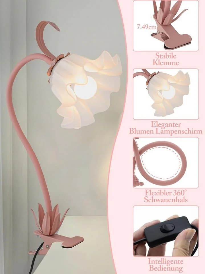 FELIXLEO LED Schreibtischlampe mit Clip, rosa Blume, USB, Klemmlampe - Bild 4
