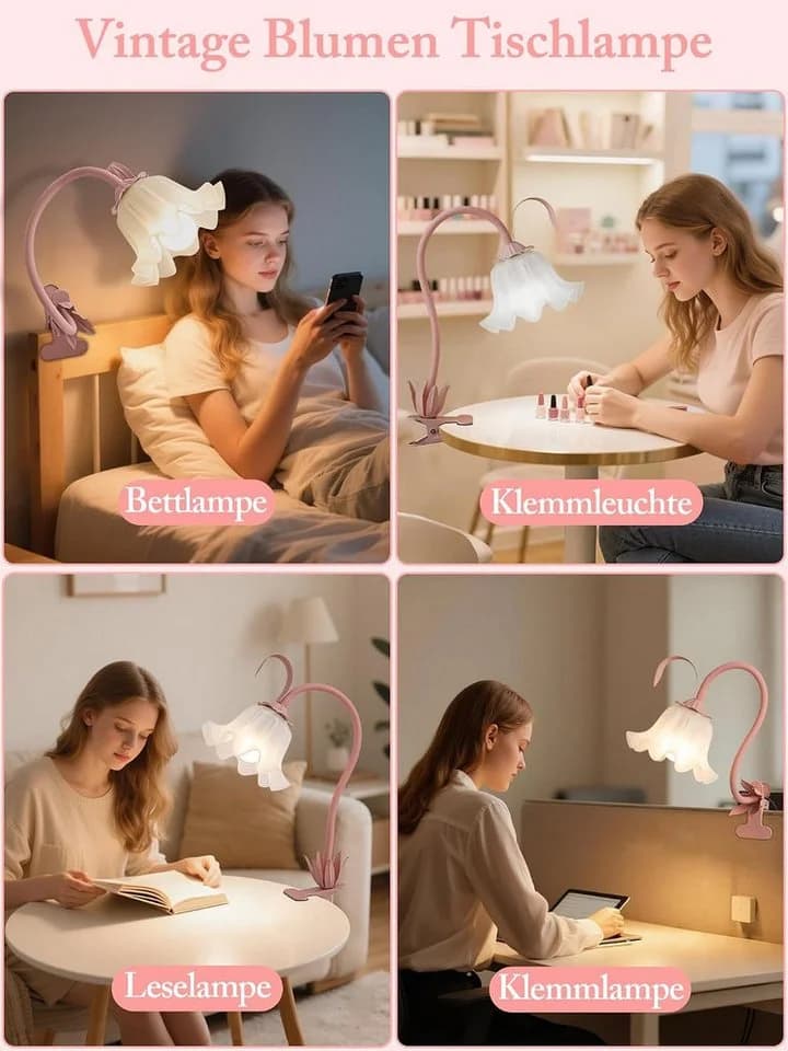 FELIXLEO LED Schreibtischlampe mit Clip, rosa Blume, USB, Klemmlampe - Bild 5