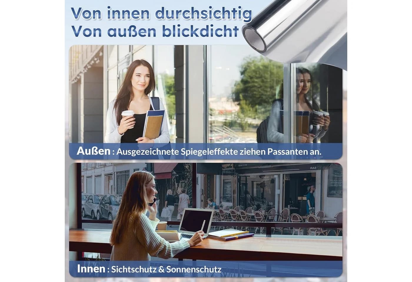 FELIXLEO Spiegelfolie Fenster Sonnenschutz UV Hitzeschutz Silber 2er Set - Bild 4