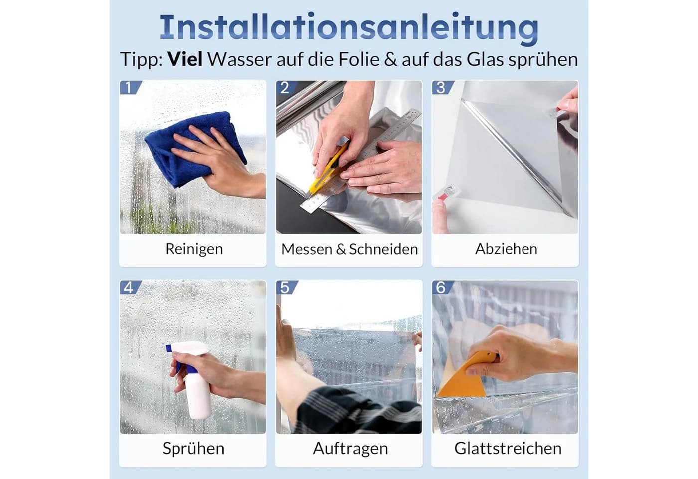 FELIXLEO Spiegelfolie Fenster Sonnenschutz UV Hitzeschutz Silber 2er Set - Bild 5