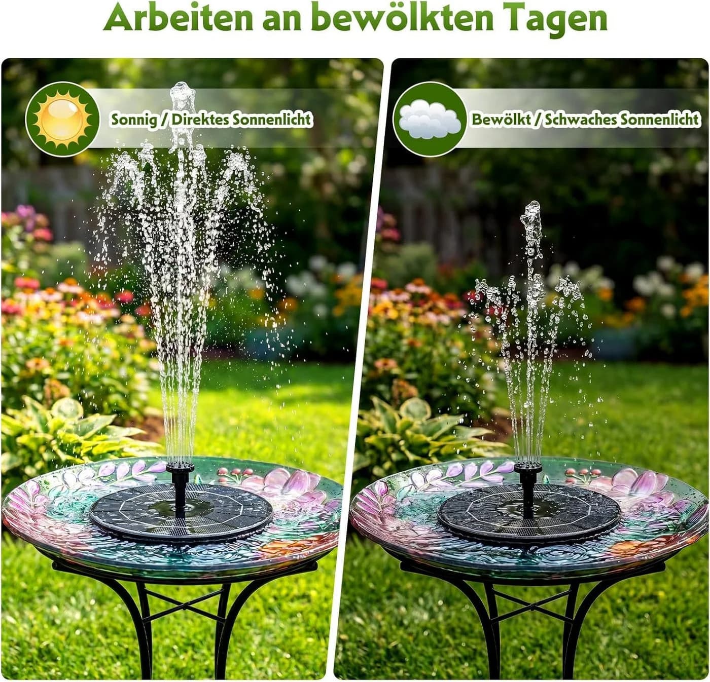 FELIXLEO Solarbrunnen mit Akku & 9 Fontänen