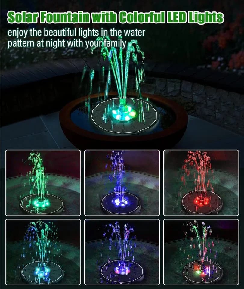 FELIXLEO Solarbrunnen Vogelbad mit 8 Düsen & LED