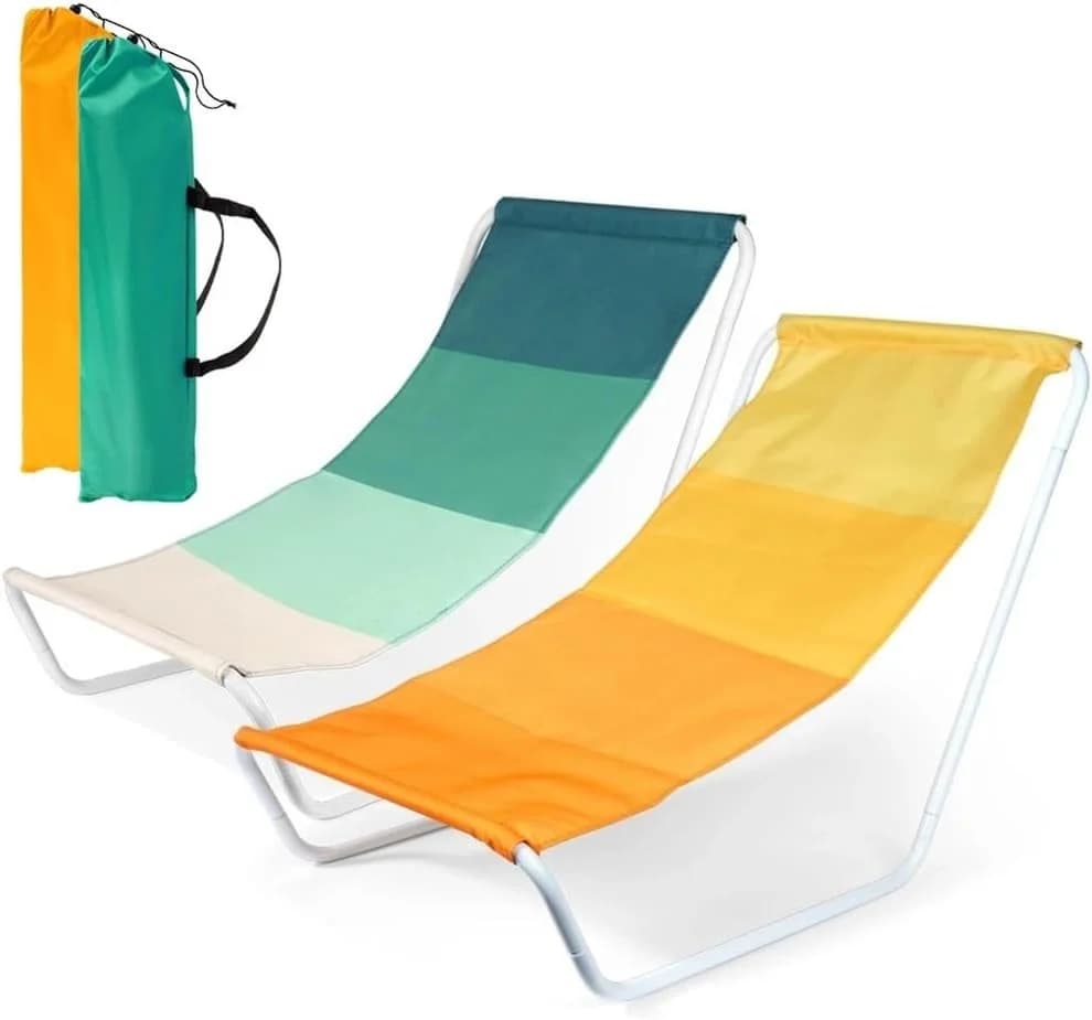 FELIXLEO Klappstuhl 2er-Set Faltbare Strandstühle Metall Polyester Grün/Gelb - Bild 2