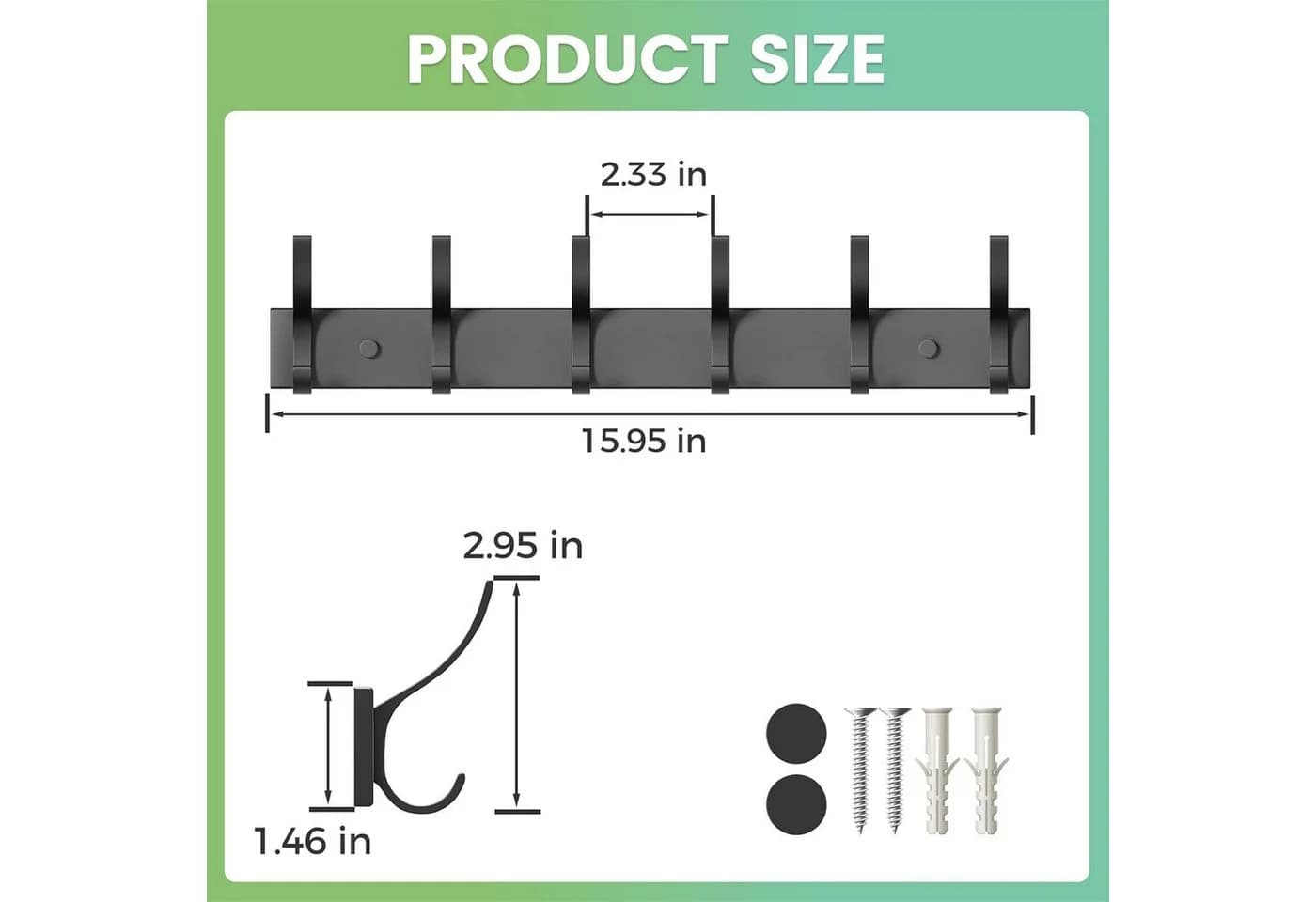FELIXLEO Garderobenleiste 2er-Set mit 6 Haken Schwarz Metall - Bild 4