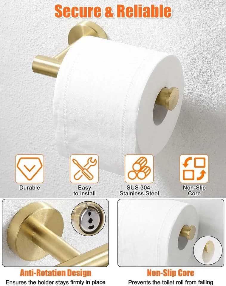 FELIXLEO Toilettenpapierhalter YUET Edelstahl Gebürstetes Gold - Bild 4