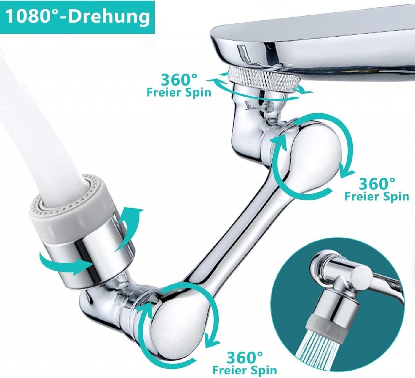 FELIXLEO Waschtischarmatur Verlängerung Perlator 1080 Grad Drehbar