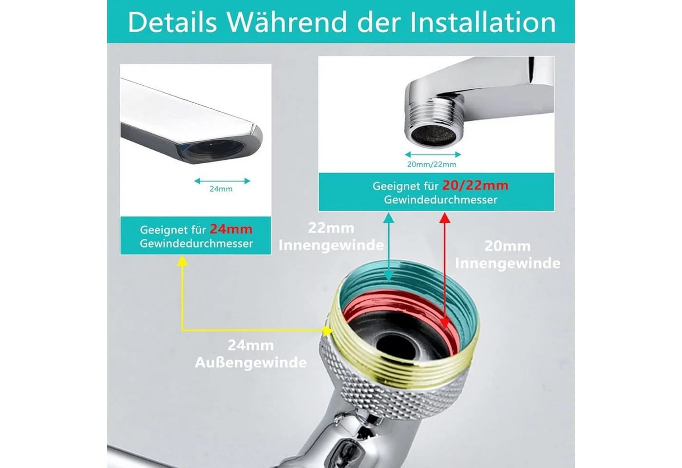 FELIXLEO Waschtischarmatur Verlängerung Perlator 1080 Grad Drehbar - Bild 4