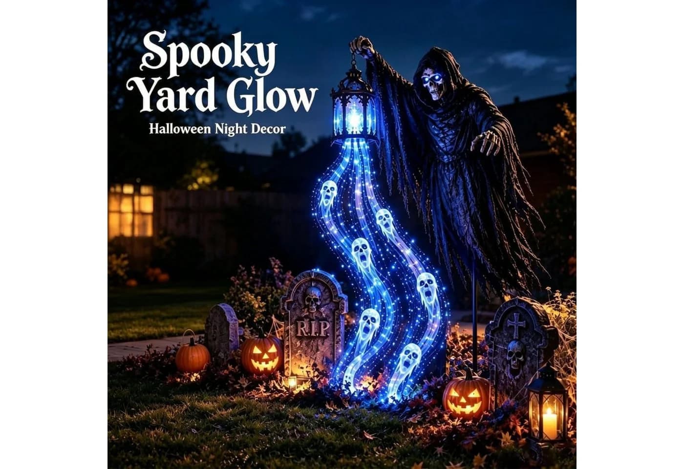 FELIXLEO LED-Dekofigur Halloween Soul Harvester Animierte Gartenlicht Solarlampe
