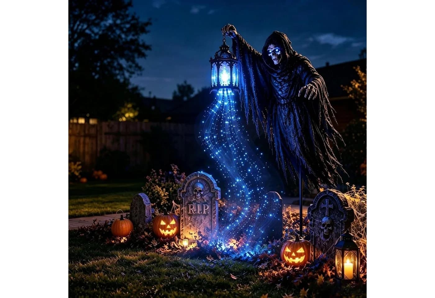 FELIXLEO LED-Dekofigur Halloween Soul Harvester Animierte Gartenlicht Solarlampe - Bild 2