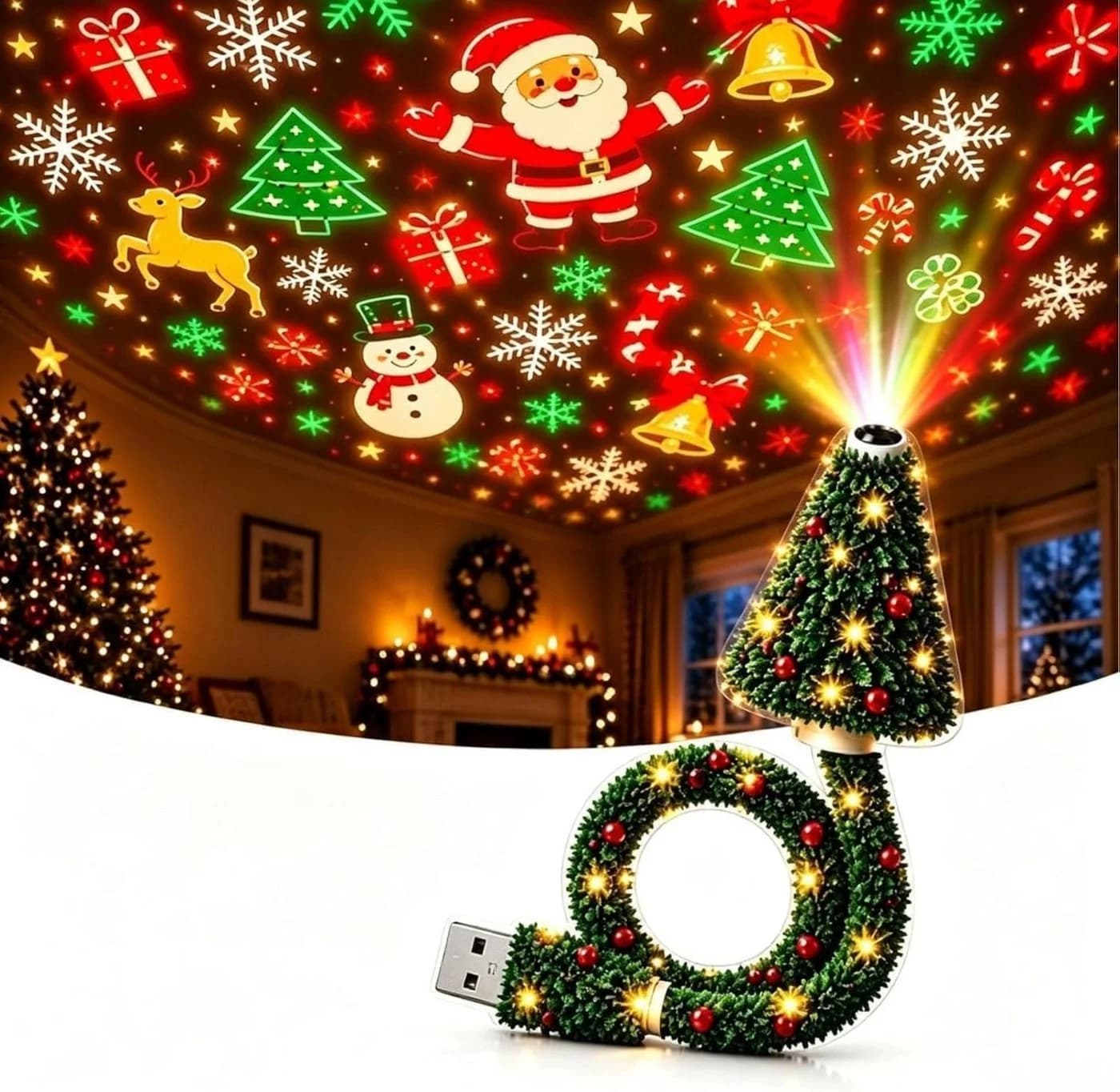 FELIXLEO LED Weihnachtsprojektor mit 6 Motiven USB - Bild 2