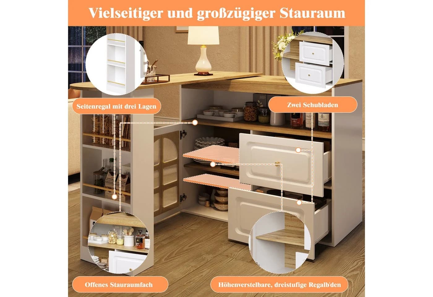 i@home Bartisch 360° drehbar mit Glastür und Schubladen schwarz/weiß - Bild 3