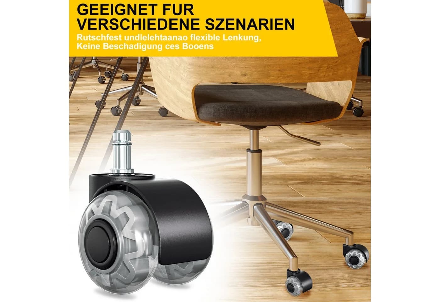 Clanmacy 5x Bürostuhlrollen Schwarz 11x22mm Leise Bodenschonend - Bild 5