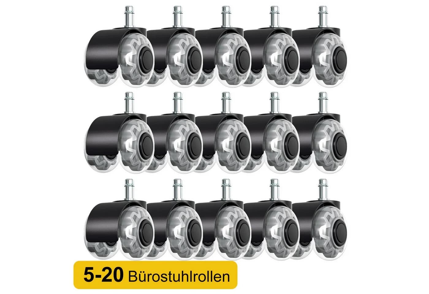 Clanmacy 15er Set Bürostuhlrollen Schwarz 11x22mm Leise & Bodenschonend - Bild 2