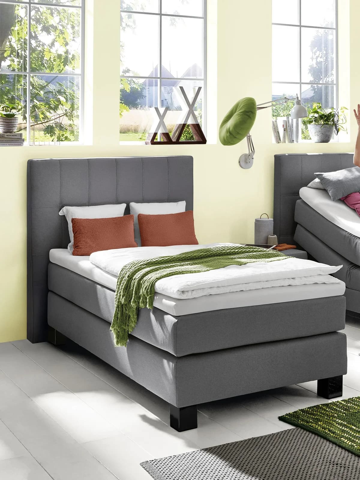 Boxspringbett JENA grau Stoff 100x200 cm