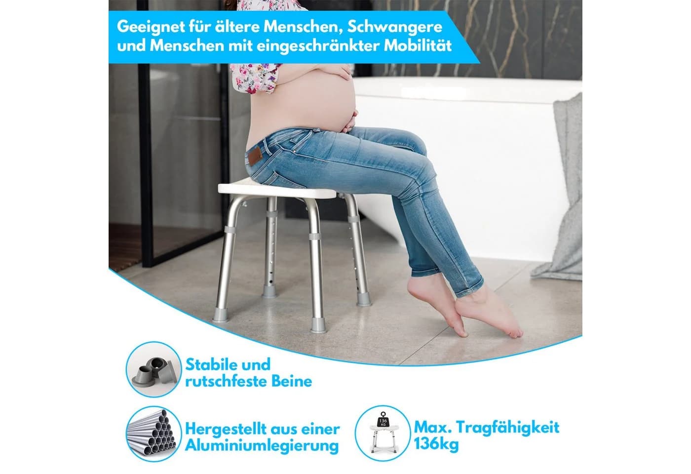 Clanmacy Duschhocker Höhenverstellbar Aluminium HDPE